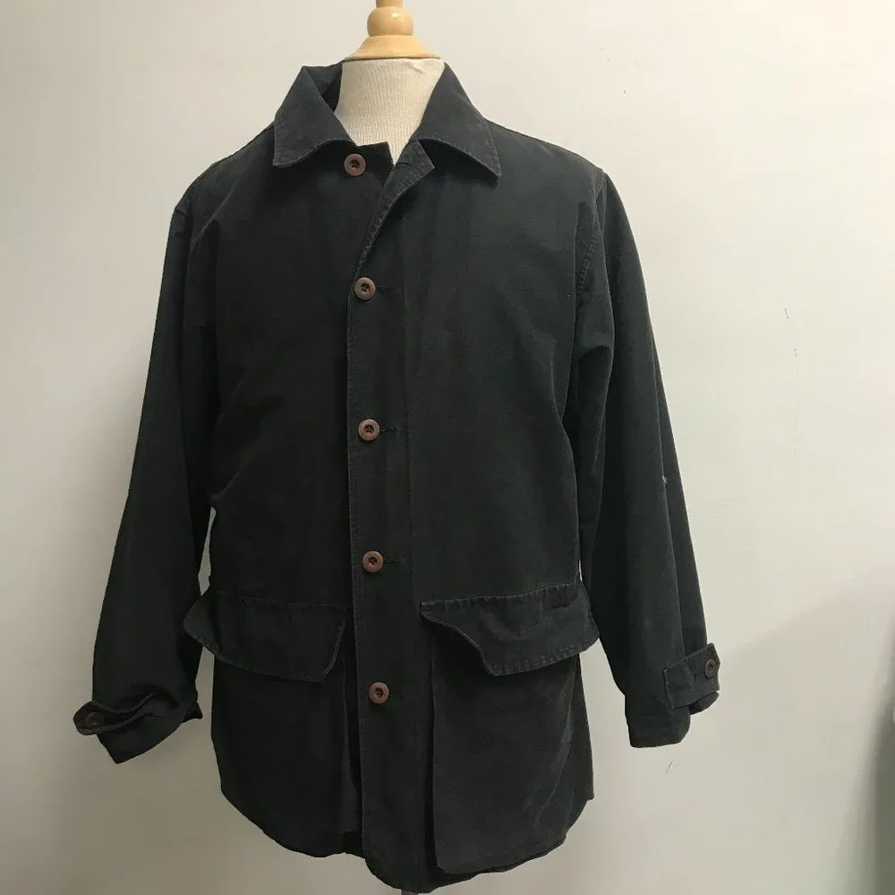 Banana Republic black zip out plaid lined barn coat field chore jacket S Vintage